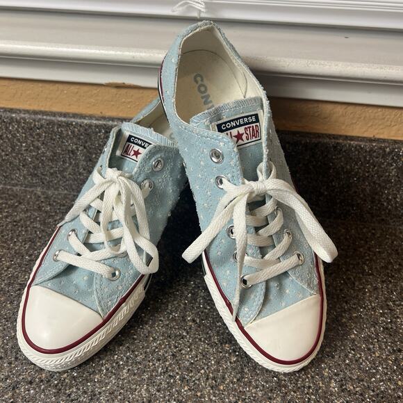 Converse All Star Blue Canvas Shoe Stars Cutout Sneaker Lace Up Womens 8 Low Top - Picture 4 of 11